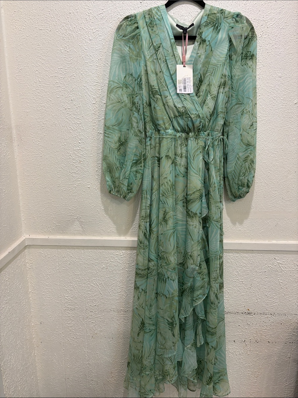 Alex Marie Mint Green Palm-Print Wrap Maxi Dress